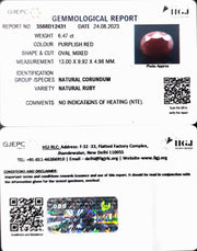 6.47/CT Natural Indian Ruby with Govt. Lab Certificate (1221)